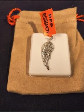 Large Angel Wing Pendant 2 Ctw Moissenite In .925 Sterling Silver